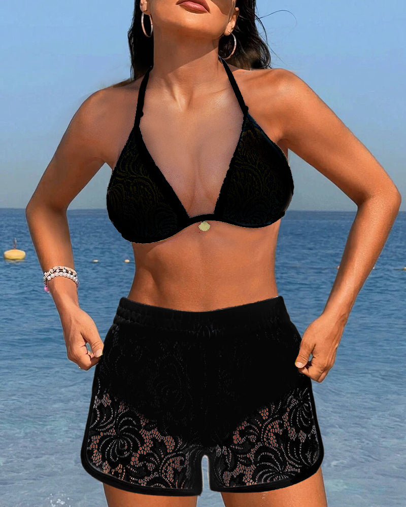 Laluna® | Elegantní jednobarevný krajkový bikiny set