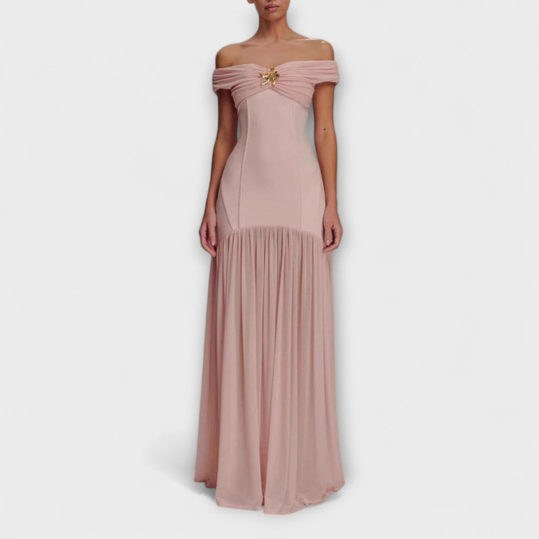 Maelie - Elegantní bezramínková bodycon maxi šaty s květinovými ozdobami
