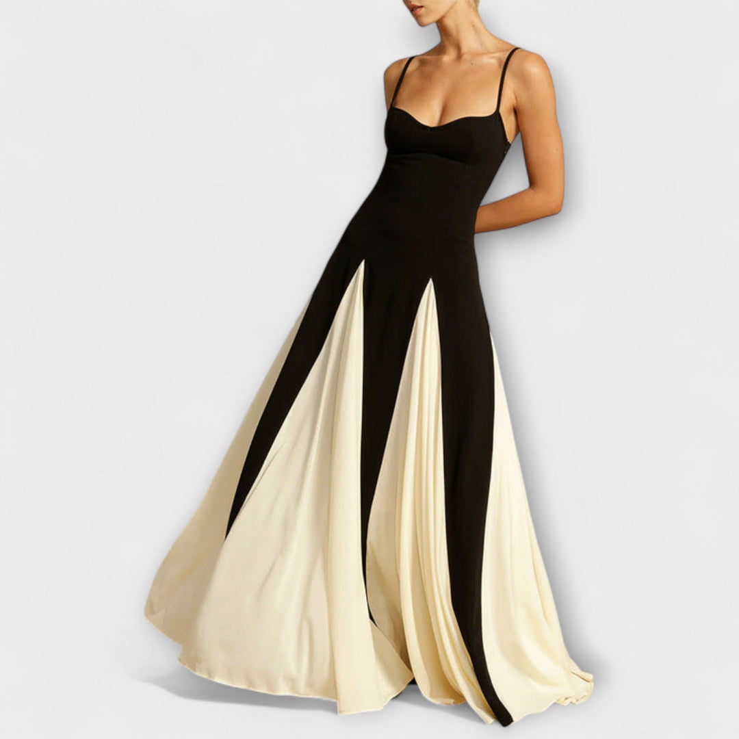 Ember - Klasická elegance A-line maxi šaty s tylovými panely
