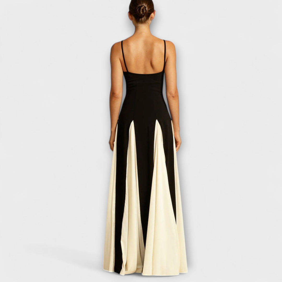 Ember - Klasická elegance A-line maxi šaty s tylovými panely