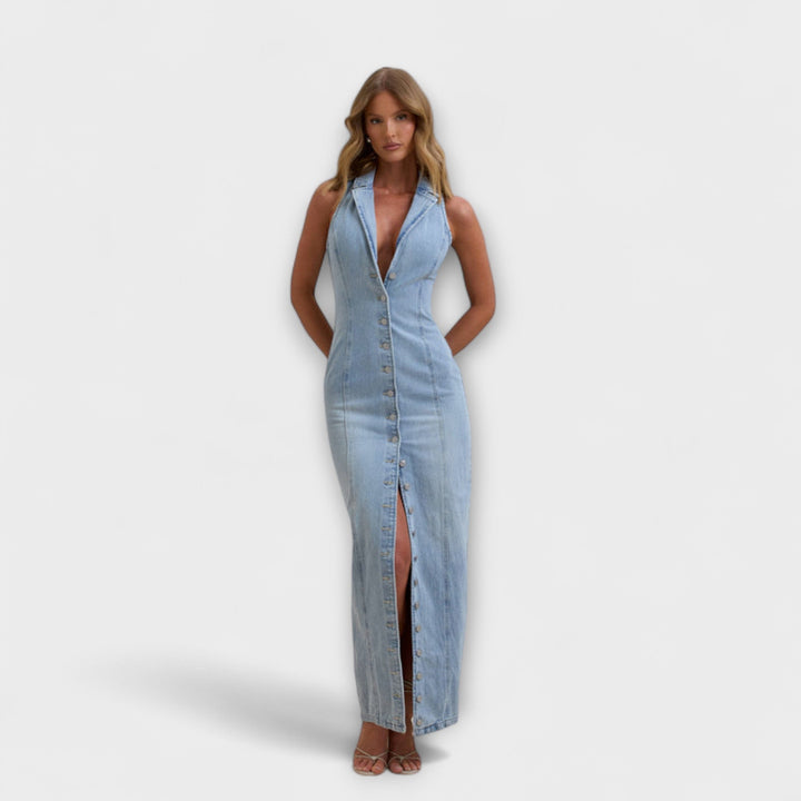 Lacey - Maxi šaty z denimu s mírným praním
