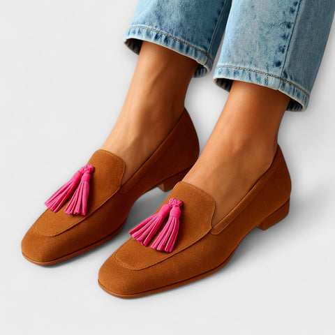 Věnceslava Elegantní Mocasíny Se Třásněmi Semišové