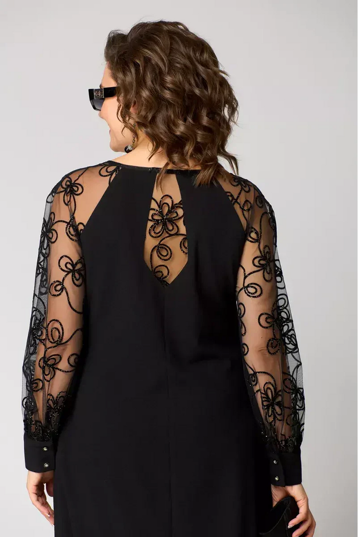 Helena – Elegantní černé šaty s krajkovými rukávy