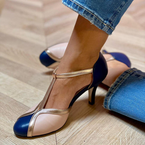 Alessia™ | Barevné a pohodlné T-Strap lodičky s kulatou špičkou