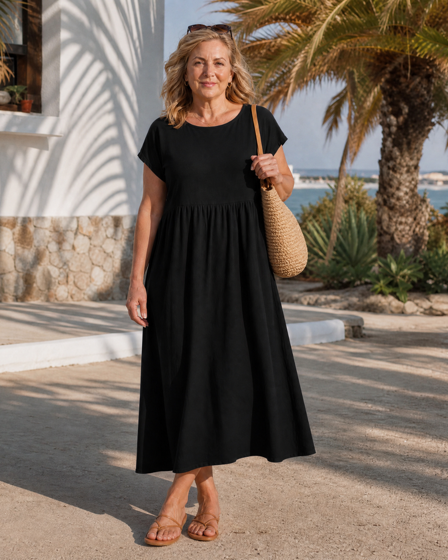 Daniela | Minimalistické volné midi šaty s krátkým rukávem