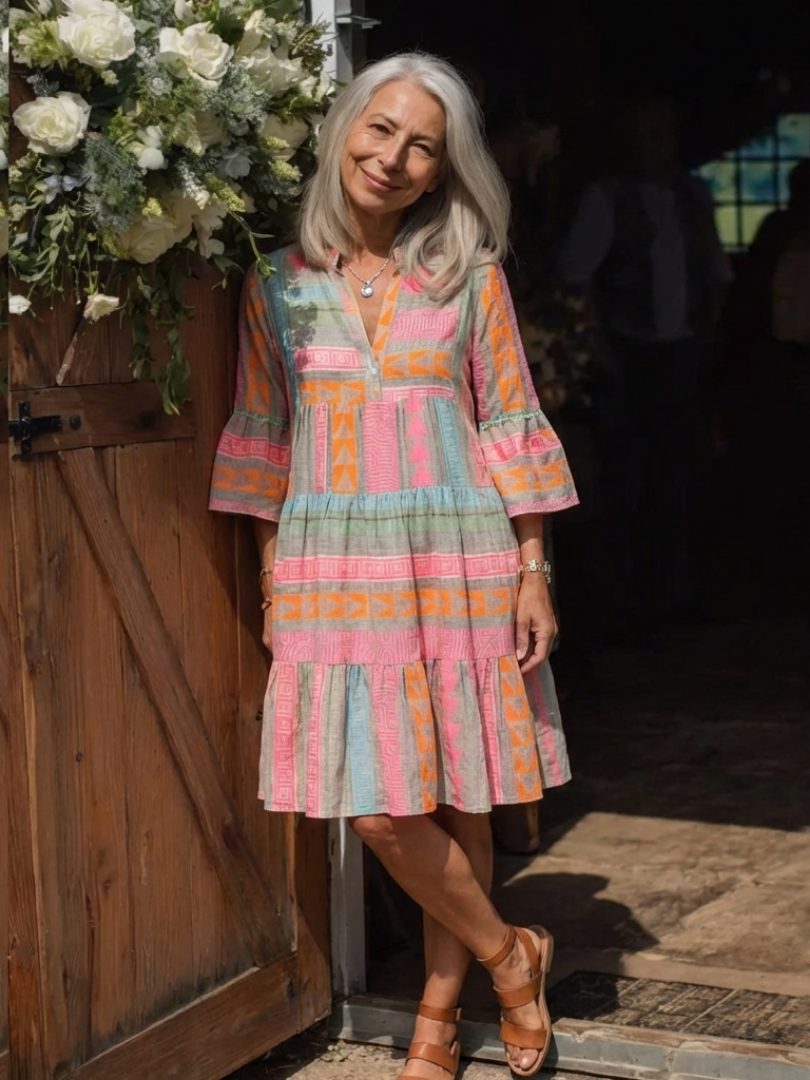 Maelle | Šaty ke kolenům s geometrickým vzorem