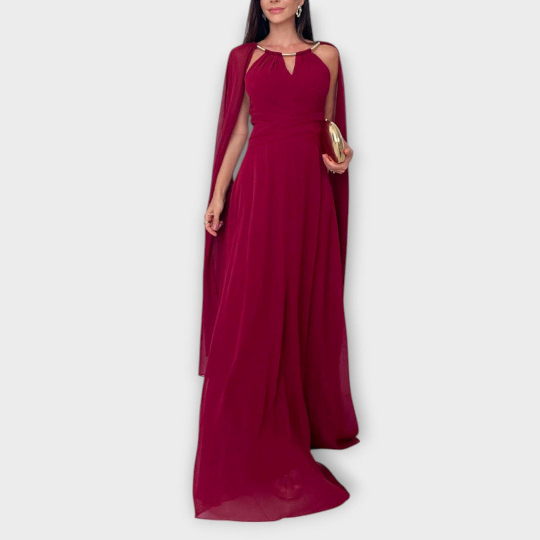 Mabel - Elegantní maxi šaty s pláštěm a vysokým rozparkem