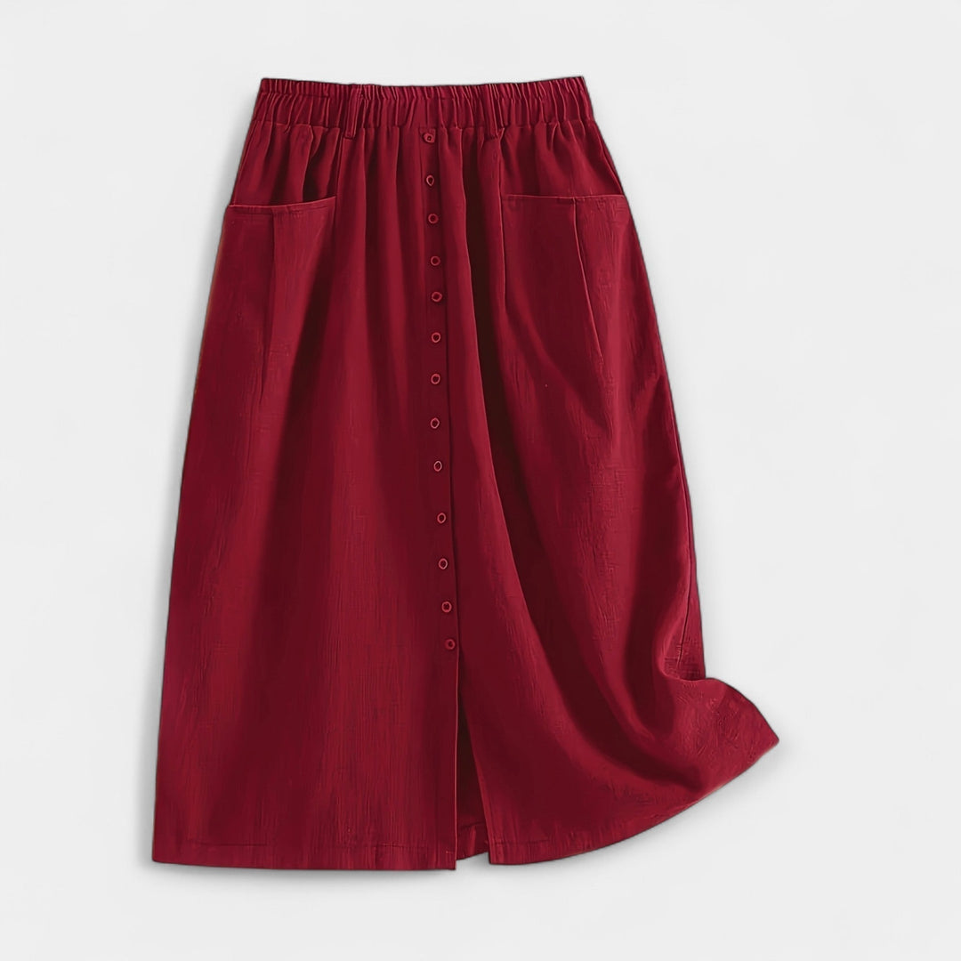 Magdaléna Elegantní Midi Vintage Sukně Předníkapsami
