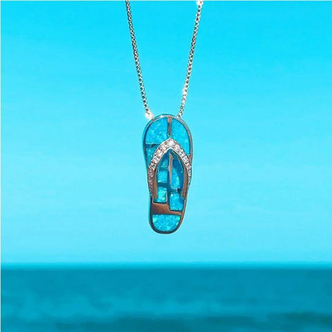Stříbrný náhrdelník s přívěskem Flip-Flop a modrým opálem