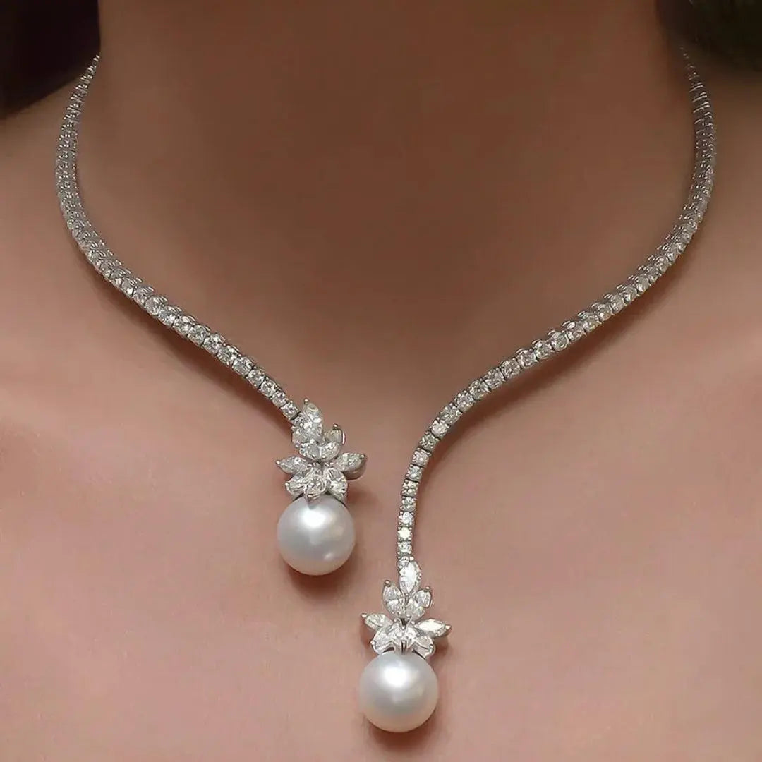 Elegantní lesklý náhrdelník s perly ze sterlingového stříbra