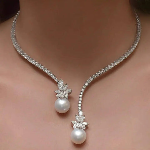 Elegantní lesklý náhrdelník s perly ze sterlingového stříbra