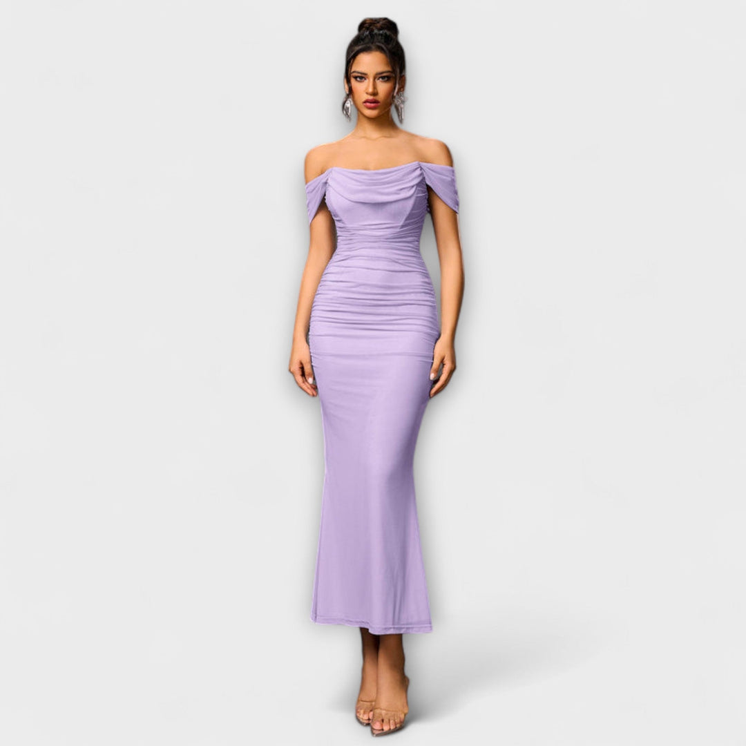 Ione - Šaty Bodycon s odhalenými rameny a řasením