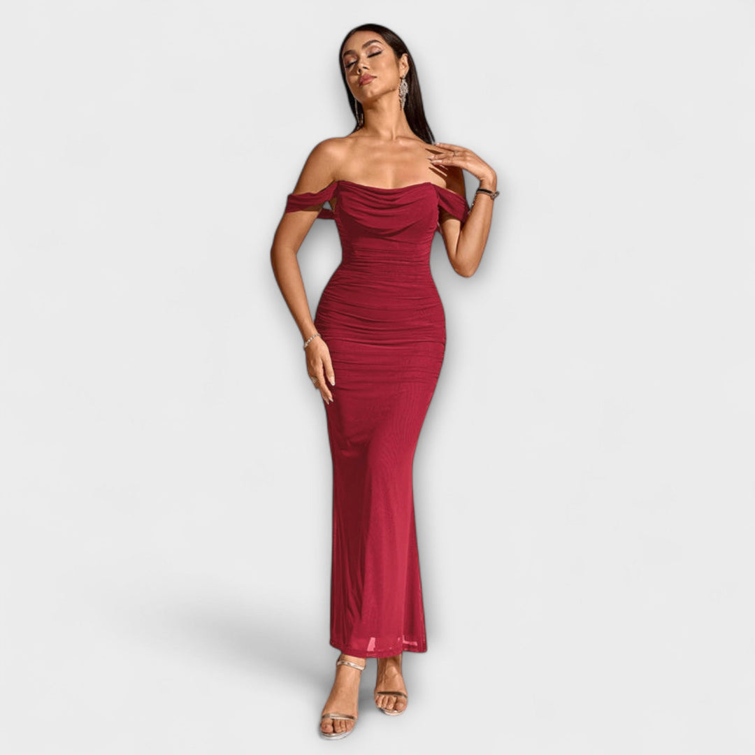Ione - Šaty Bodycon s odhalenými rameny a řasením