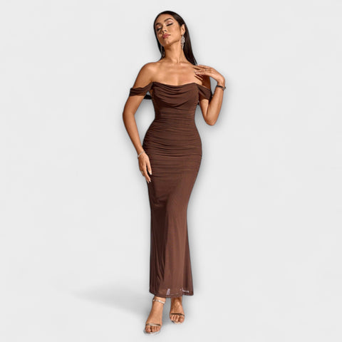 Ione - Šaty Bodycon s odhalenými rameny a řasením