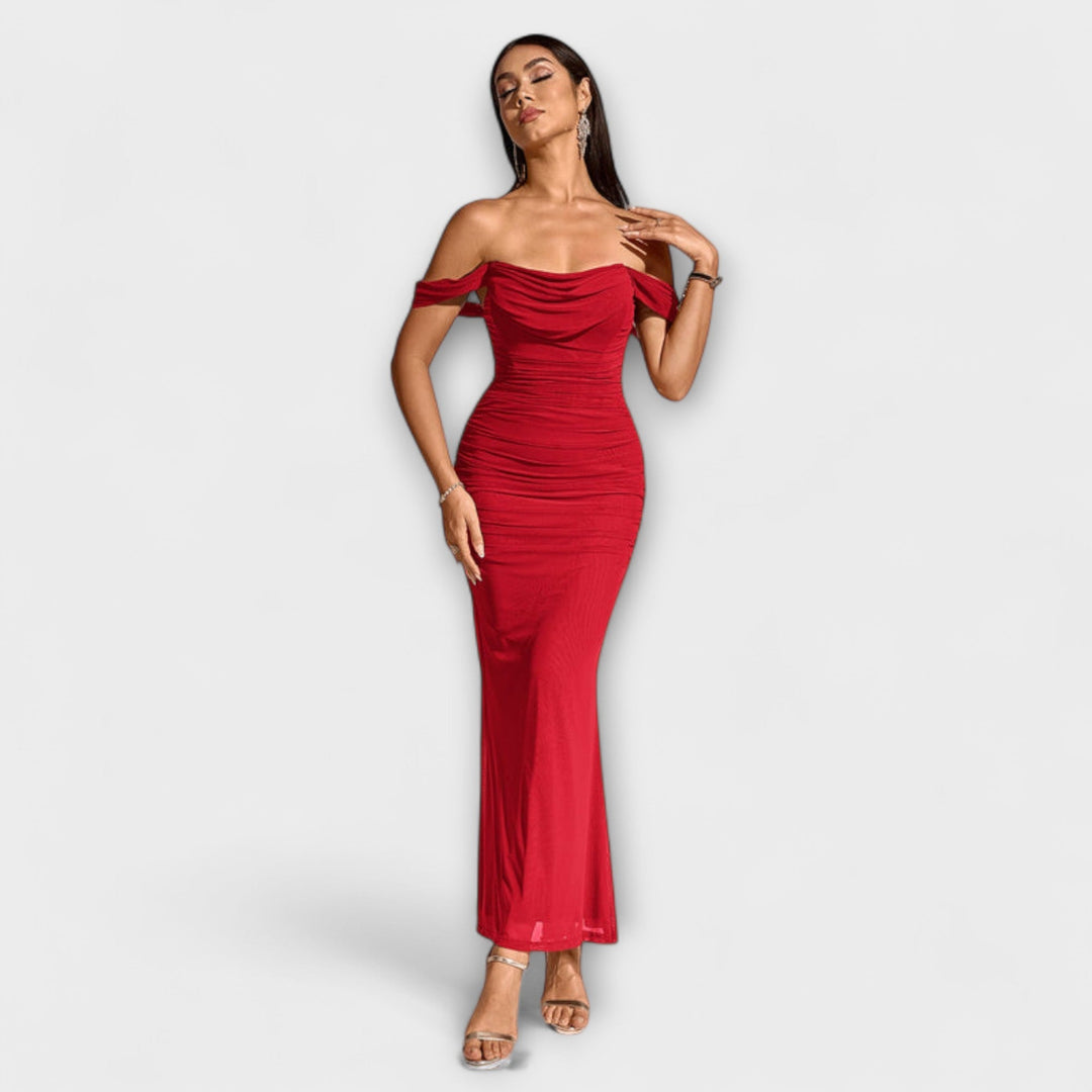Ione - Šaty Bodycon s odhalenými rameny a řasením
