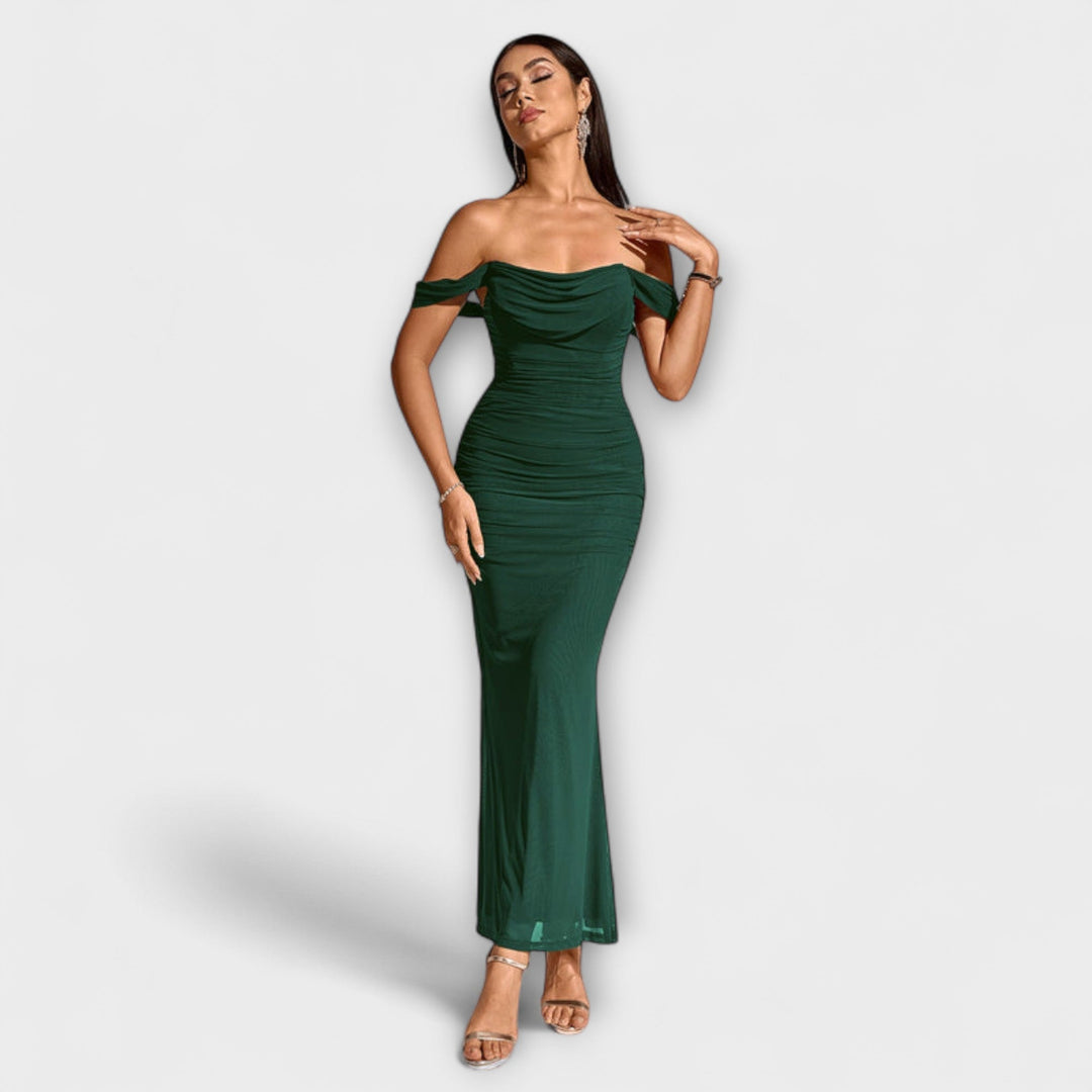 Ione - Šaty Bodycon s odhalenými rameny a řasením