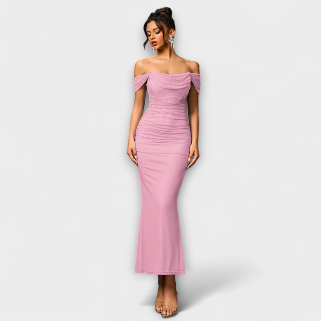 Ione - Šaty Bodycon s odhalenými rameny a řasením