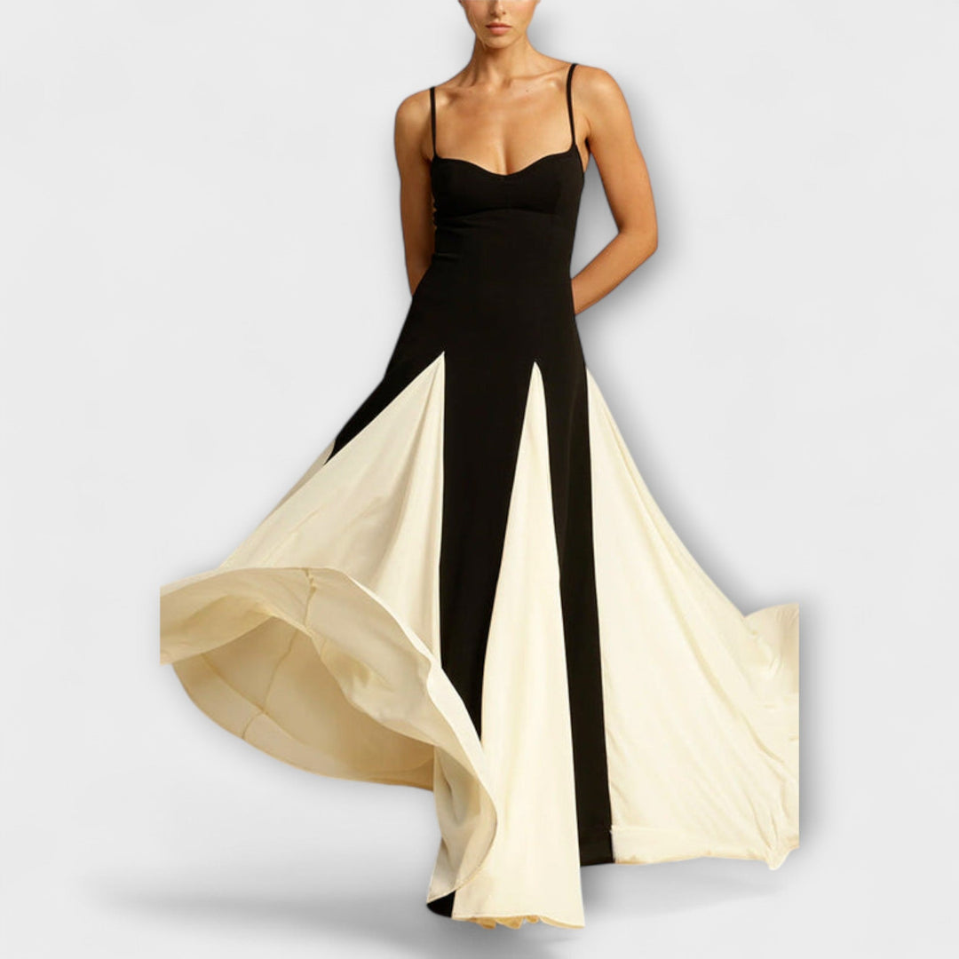 Ember - Klasická elegance A-line maxi šaty s tylovými panely
