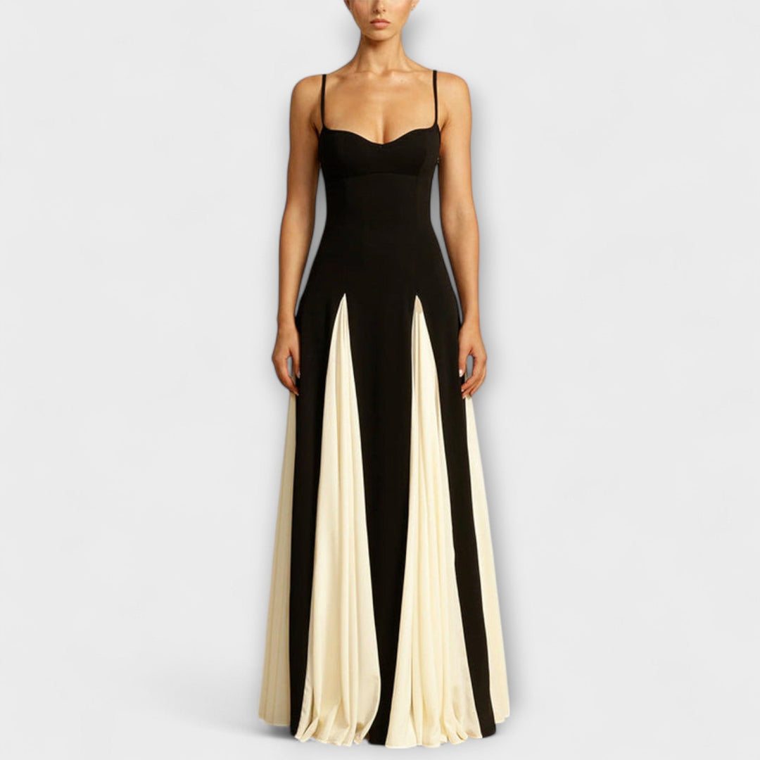 Ember - Klasická elegance A-line maxi šaty s tylovými panely