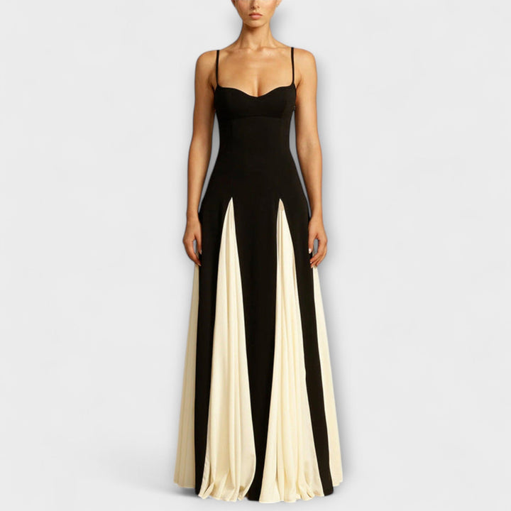Ember - Klasická elegance A-line maxi šaty s tylovými panely