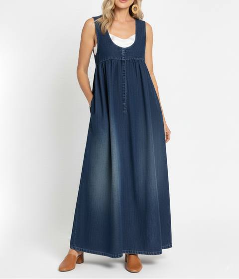 Kamila - Maxi šaty z opraného vintage denimu